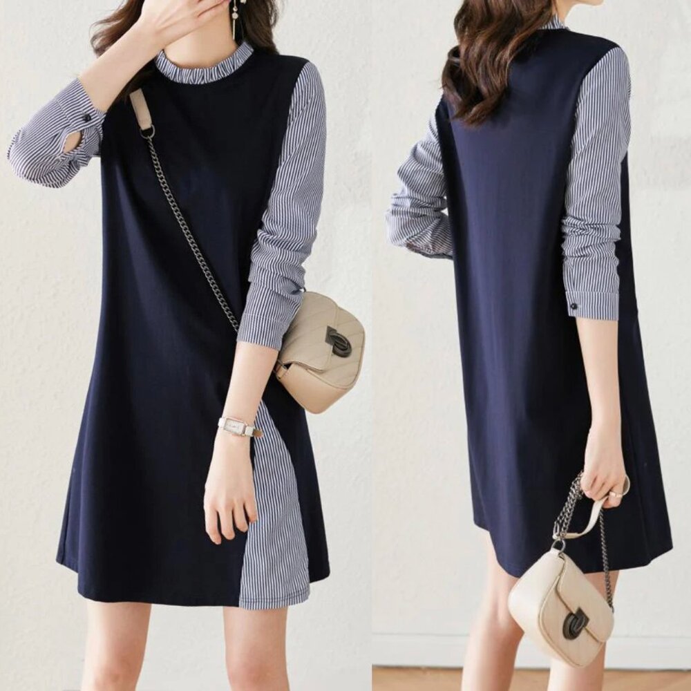 Liwisi Ynby Layered Look Slit Design Stripe Dress Size Small